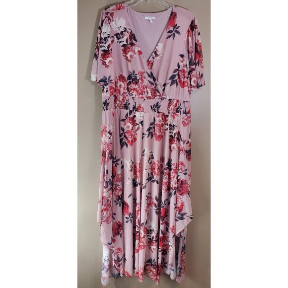 Maurices Pink Floral Print A-Line Maxi Dress Sz 1 Spring Summer Wedding - Picture 1 of 8